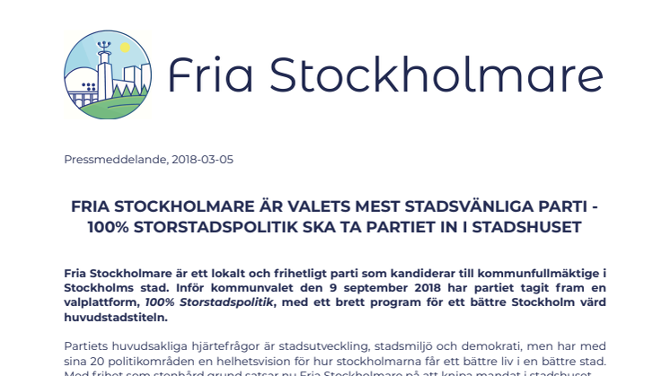 Fria Stockholmare är valets mest stadsvänliga parti
