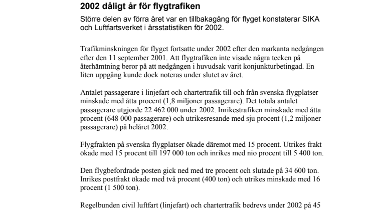 2002 dåligt år för flygtrafiken