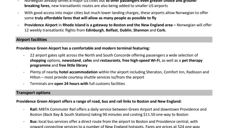 Providence Airport factsheet