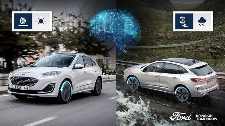 Az AWD-szétkapcsolással felszerelt Kuga Hybridben mesterséges intelligencia javítja a kerekek tapadását és az autó üzemanyag-fogyasztását
