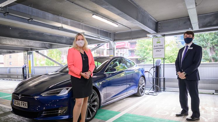 Mims Davies MP joins Chris Fowler, Customer Services Director for Southern, to open the new EV charging hub at Haywards Heath station. More photos available to download below.