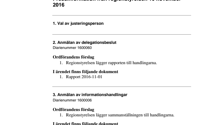 Dagordning från regionstyrelsen 10/11