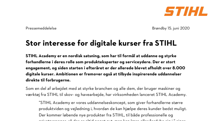 Stor interesse for digitale kurser fra STIHL