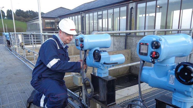 A Rotork engineer carries out commissioning on the CKc actuators installed at the Kilkit Water Treatment Plant.
