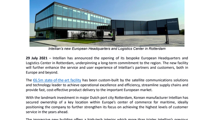Intellian continues expansion with €6.5m investment in new state-of-the-art European Headquarters