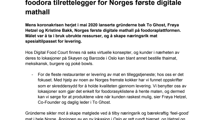 foodora tilrettelegger for Norges første digitale mathall