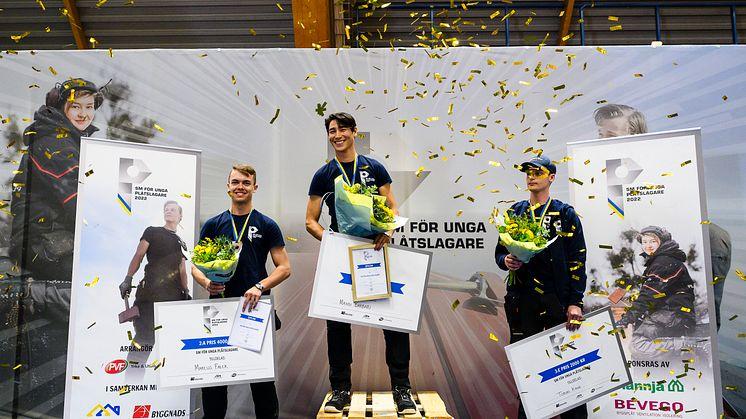 Medaljörerna i SM för unga plåtslagare 2022. 1:a Mahdi Barbari, Uppsala 2:a Marcus Falck, Borås 3:a Tobias Konz, Karlstad
