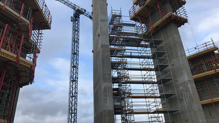 Den första pelaren i Helsingborgs nya vattentorn står nu färdig. 
