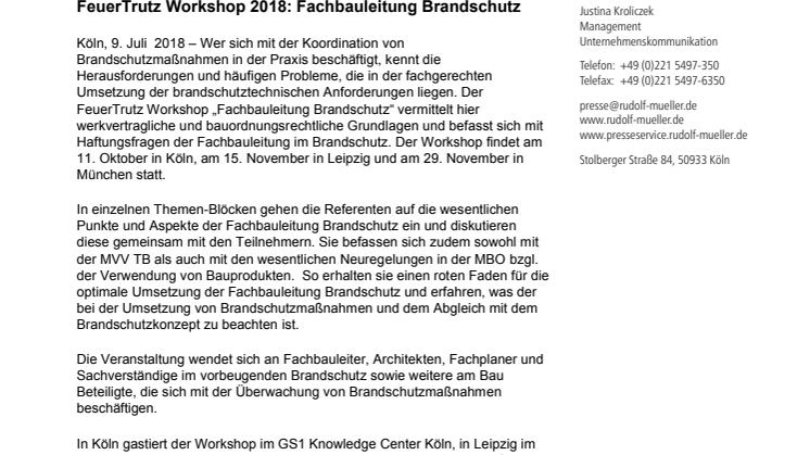 FeuerTrutz Workshop 2018: Fachbauleitung Brandschutz