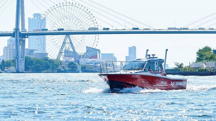 Hydrogen fuel cell demonstration test boat cruising in Osaka Bay