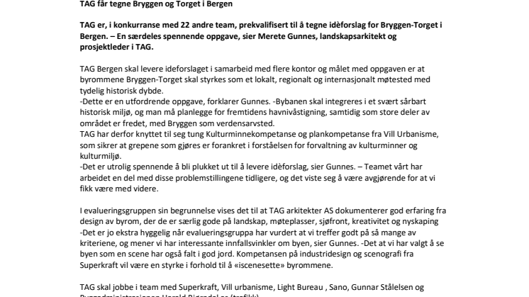 TAG får tegne Bryggen og Torget i Bergen