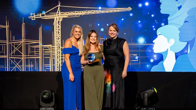 Left to right: Former World Cup alpine ski racer, Chemmy Alcott, is pictured with Abigail Brierley and Deputy Editor of the New Civil Engineer, Belinda Smart.