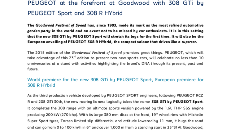 308 GTi by PEUGEOT SPORT och 308 R HYbrid på Goodwood Festival of Speed