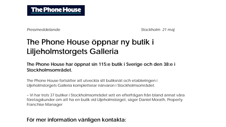 The Phone House öppnar ny butik i Liljeholmstorgets Galleria