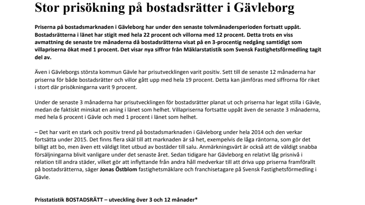 Stor prisökning på bostadsrätter i Gävleborg