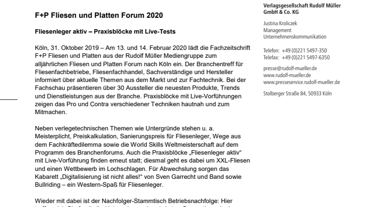 F+P Fliesen und Platten Forum 2020