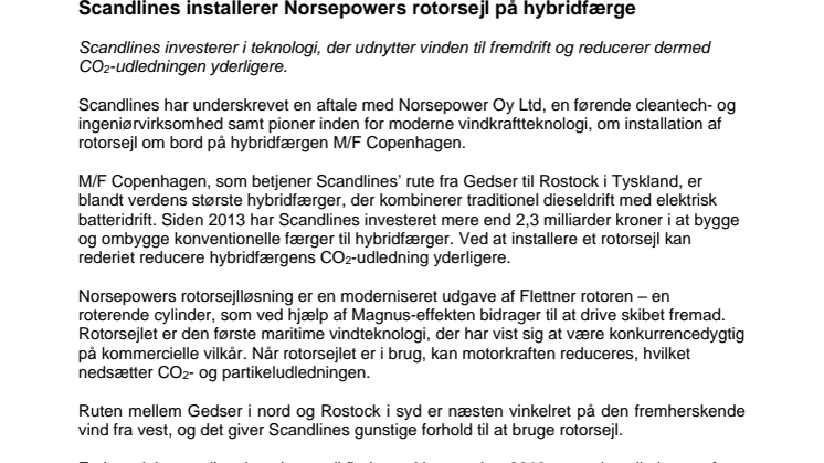 Scandlines installerer Norsepowers rotorsejl på hybridfærge 