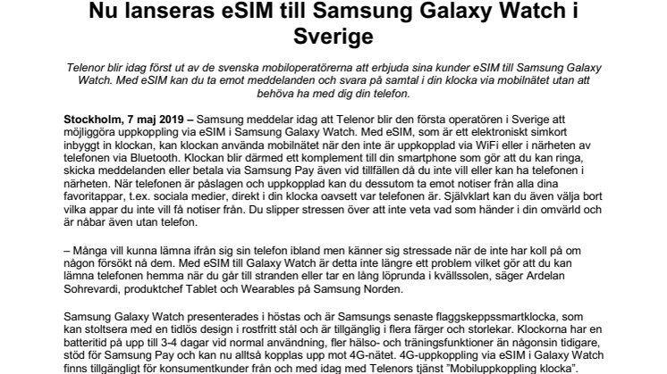Nu lanseras eSIM till Samsung Galaxy Watch i Sverige