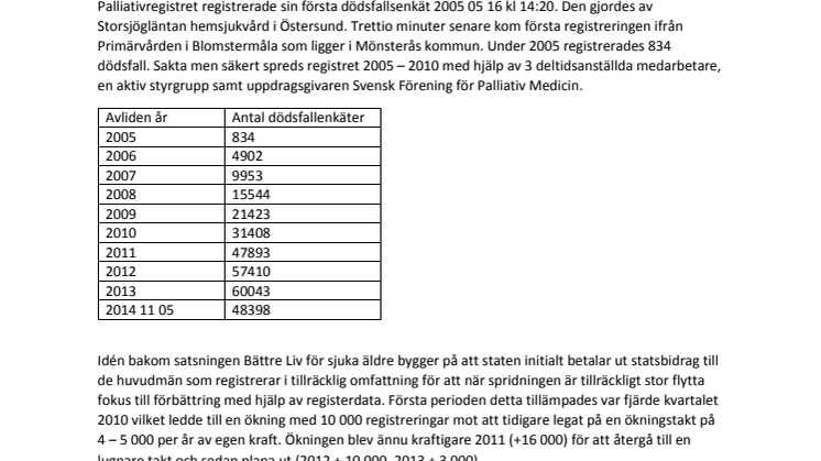 Resultatsammanställning från Svenska palliativregistret