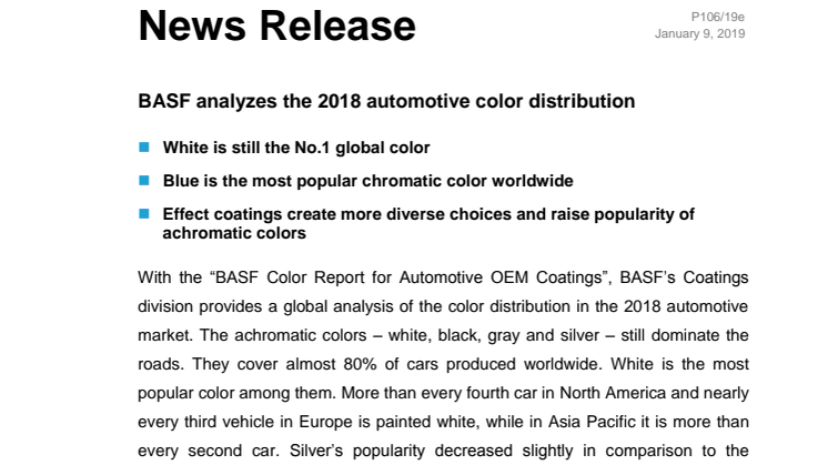 BASF: Hvid er den mest populære farve til din bil