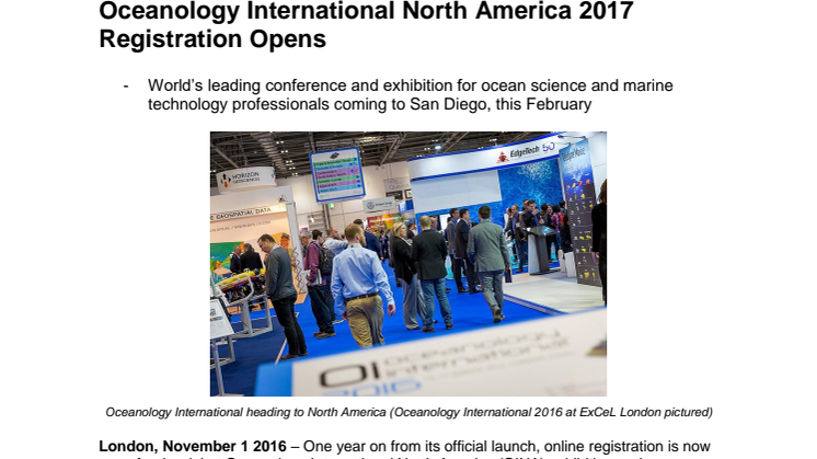 OINA 2017: Oceanology International North America 2017 Registration Opens