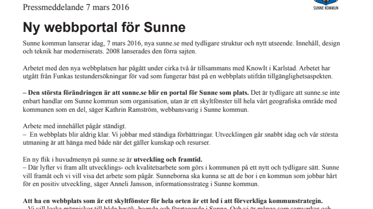 Ny webbportal för Sunne