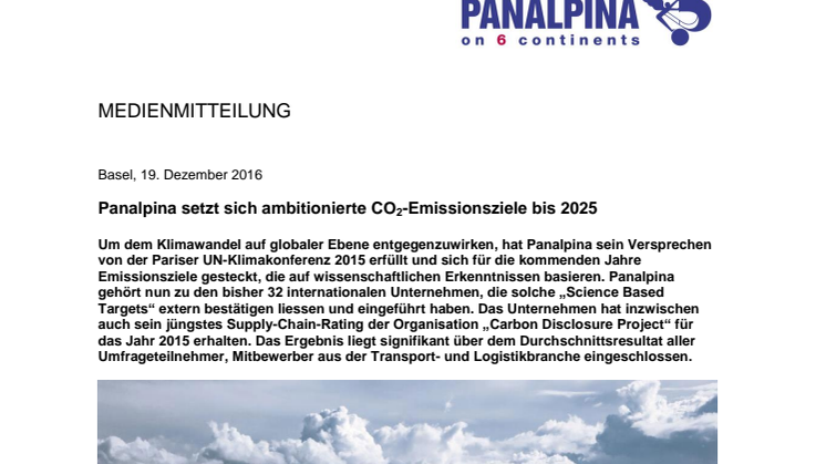 Panalpina setzt sich ambitionierte CO2-Emissionsziele bis 2025