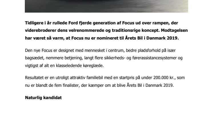 Ford Focus nomineret til Årets Bil i Danmark 2019