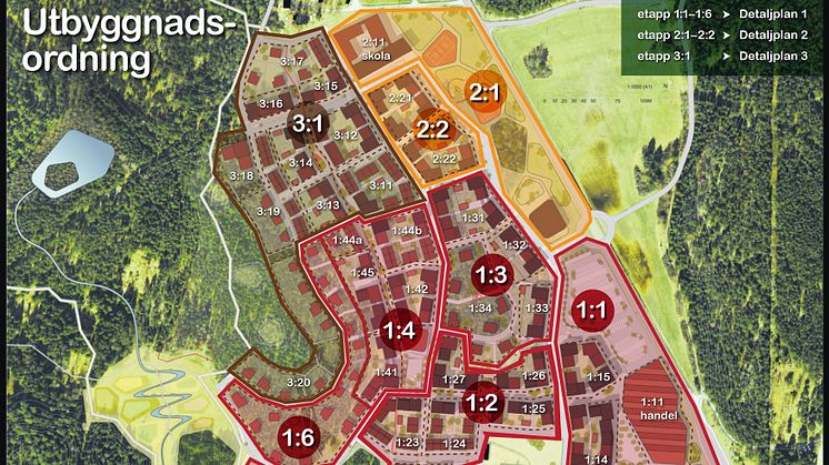 Nu förbereds detaljplan 2 (orangefärgat på kartan) med bland annat en ny F6-skola. Detaljplan 1 (rödfärgat) antogs den 25 februari och innehåller huvudsakligen lägenheter samt lokaler för butiker och restauranger.