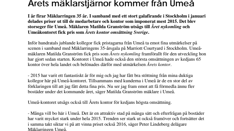 Årets mäklarstjärnor kommer från Umeå