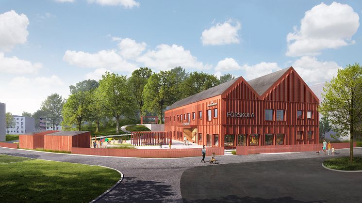 Den nya svanenmärkta förskolan byggs helt i trä och blir ett positivt inslag till Stena Fastigheters bostadskvarter i Tynnered.