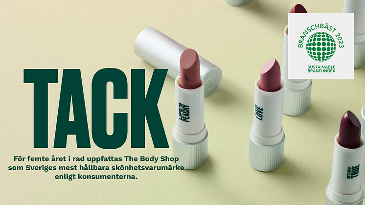 The Body Shop lanserar refillbar makeup och firar femte året i rad som mest hållbara skönhetsvarumärke enligt Sveriges konsumenter.