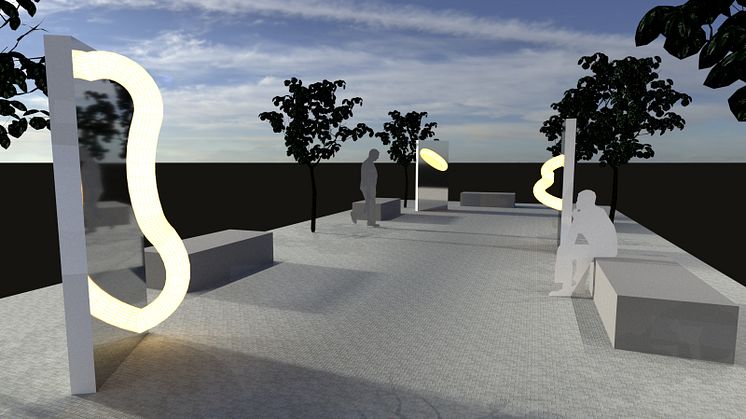 Ljusverket Reflect av Studio Tek är placerat utanför Kulturhuset Stadsteatern, bredvid den långa trappan ner till Sergels torg.