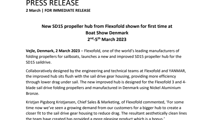 Flexofold SD15 Propeller Hub at Boat Show Denmark - March 2023.pdf