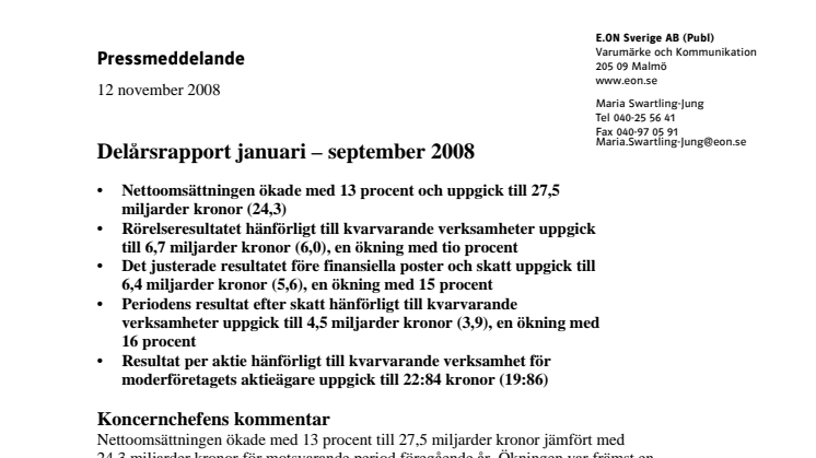 Delårsrapport januari – september 2008