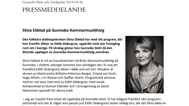 Stina Ekblad på Gunnebo Kammarmusikhelg