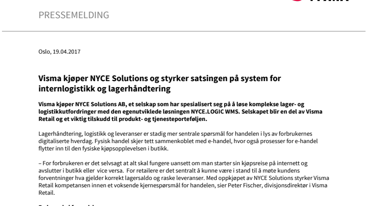 Visma kjøper NYCE Solutions og styrker satsingen på system for internlogistikk og lagerhåndtering