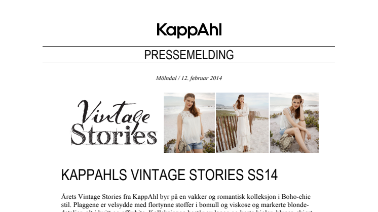 KAPPAHLS VINTAGE STORIES SS14