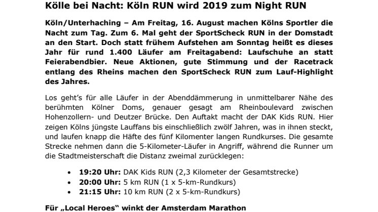 Kölle bei Nacht: Köln RUN wird 2019 zum Night RUN