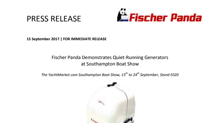 Fischer Panda Demonstrates Quiet-Running Generators  at Southampton Boat Show