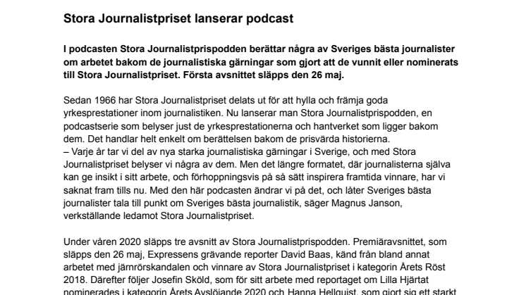 Stora Journalistpriset lanserar podcast