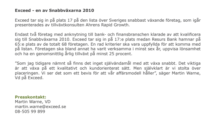 Exceed - en av Snabbväxarna 2010