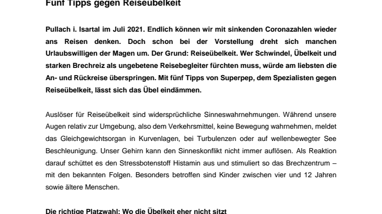 Pressemitteilung Superpep - Endlich Reisen - Fünf Tipps gegen Reiseübelkeit.pdf