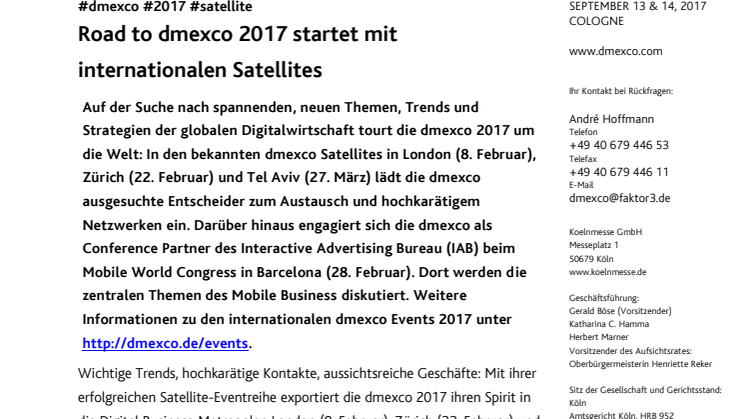 Road to dmexco 2017 startet mit internationalen Satellites