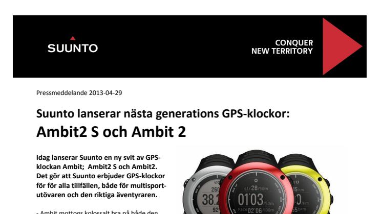 Suunto lanserar nästa generations GPS-klockor: Ambit2 S och Ambit 2