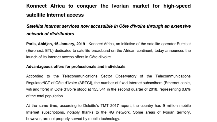 Konnect Africa to conquer the Ivorian market for high-speed satellite Internet access 