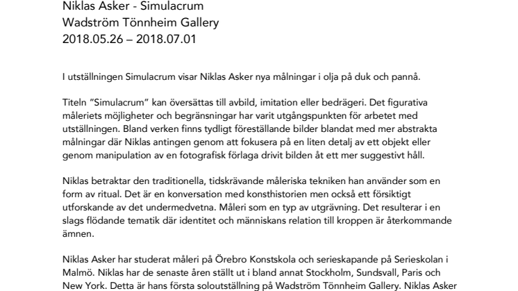 Niklas Asker - Simulacrum - Wadström Tönnheim Gallery Malmö