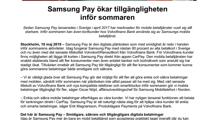 Samsung Pay ökar tillgängligheten inför sommaren