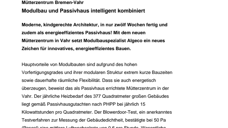 Mütterzentrum Bremen-Vahr: Modulbau und Passivhaus intelligent kombiniert