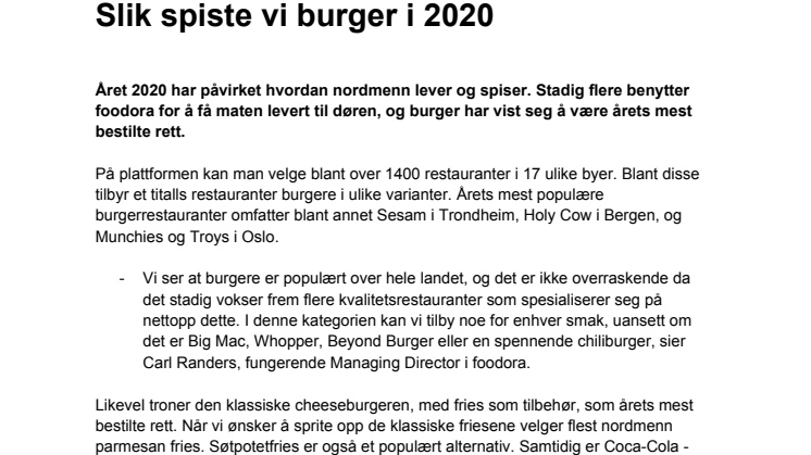 Slik spiste vi burger i 2020
